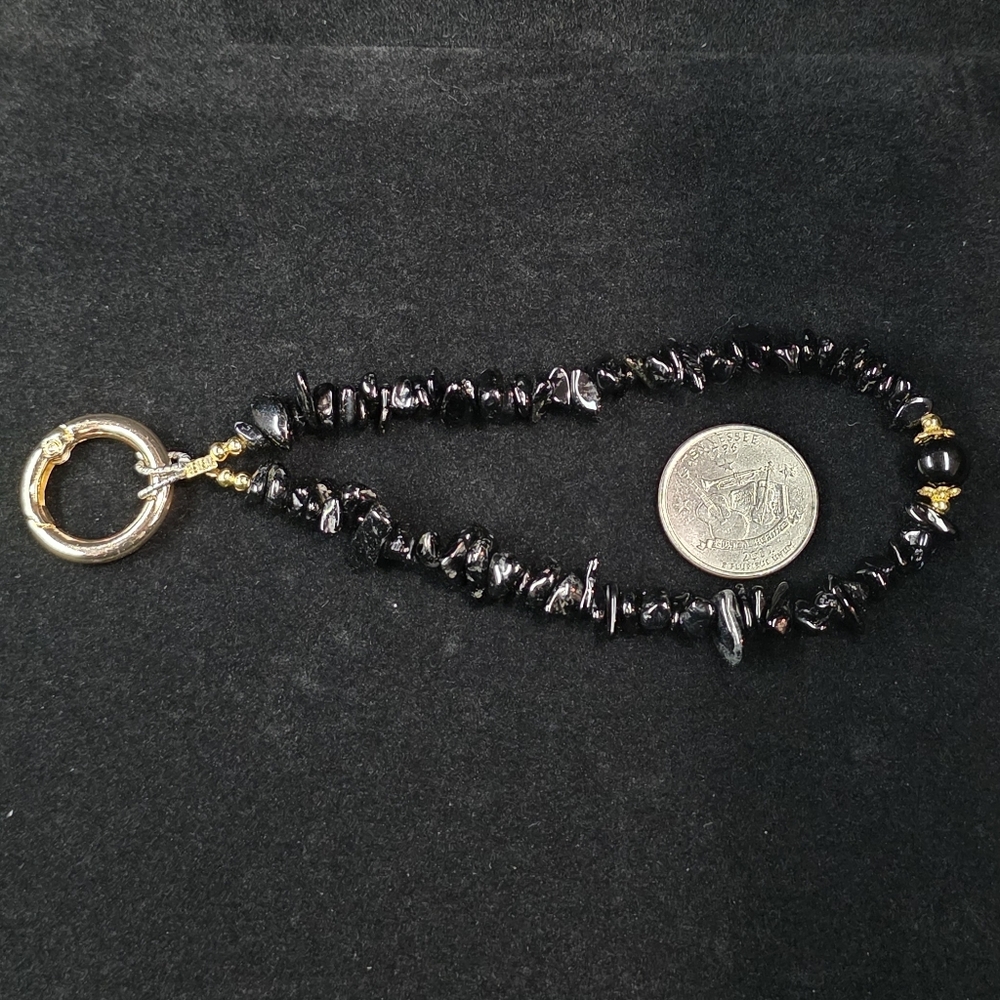Black Beaded Device Wrist Strap with Gold Accents